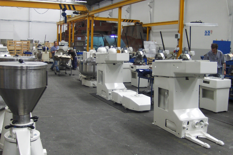 Caprea fork mixers on the assembly floor ahead of final testing and shipment